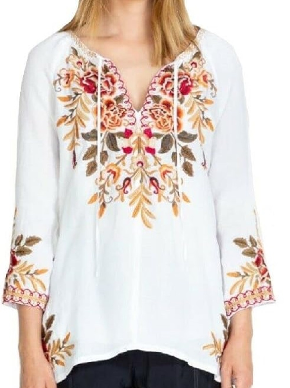 Johnny Was Charlotte Peasant Embroidered Top Blouse M